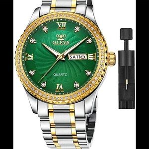 Olevs green and gold mens watch